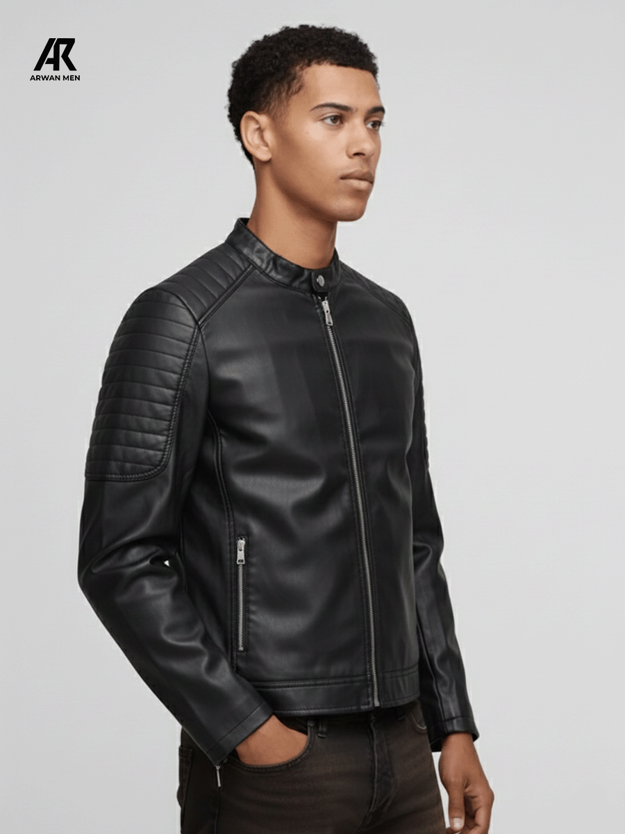 A - Veste Simili-Cuir Noire pour Homme - Coupe Slim & Style Motard